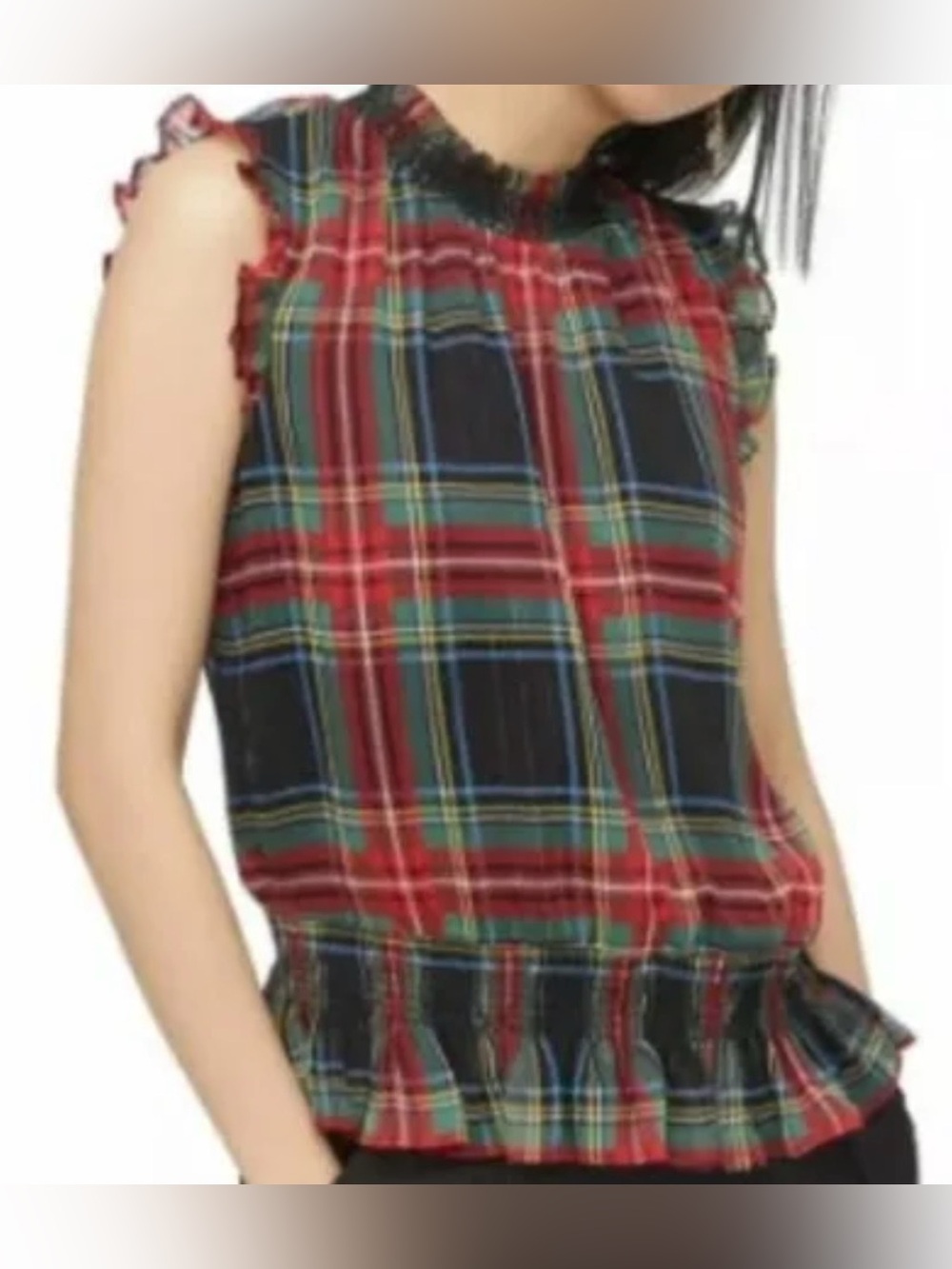 J. Crew - NWT - Red & Black Plaid Ruffle Sleeveless Top